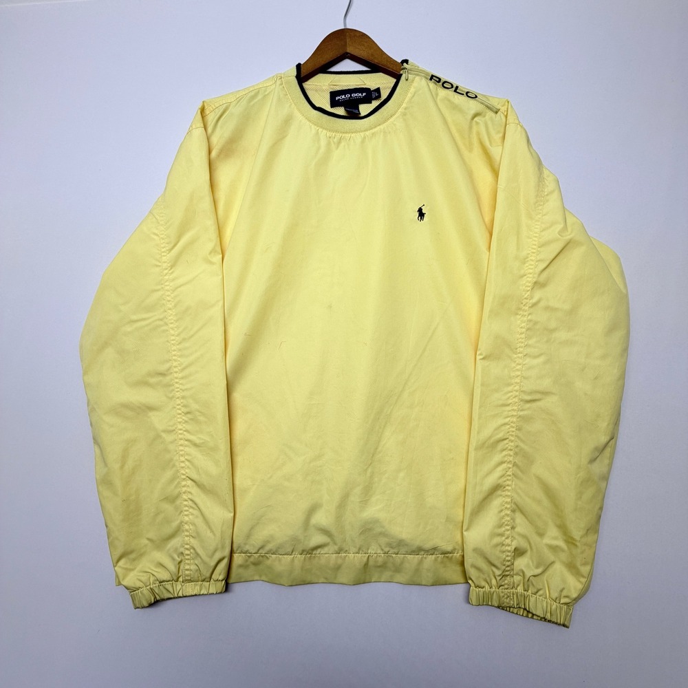 Polo Golf Ralph Lauren Mens Large Yellow Windbreaker Pullover Mesh Lined L